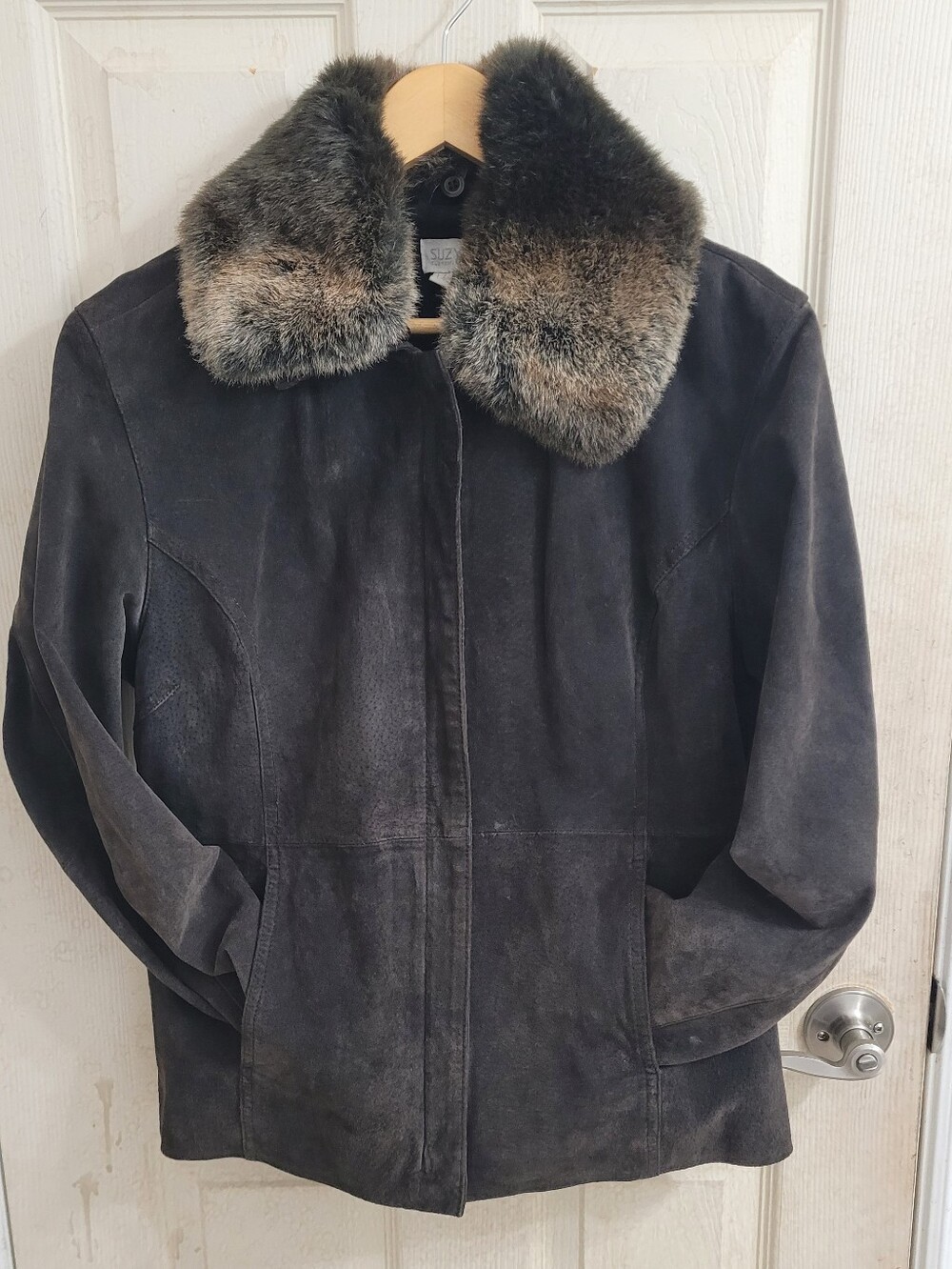 Dark Suede Jacket with Faux Fur Collar